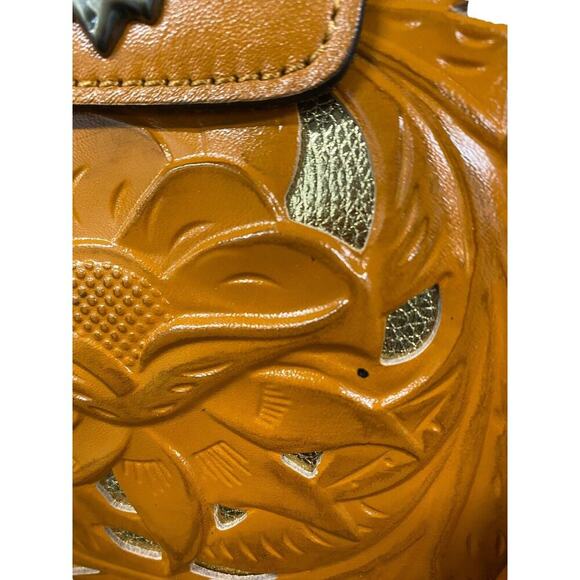 Patricia Nash Rosina Cut Out Tooled Leather Satchel Sun Yellow NEW - Picture 2 of 7